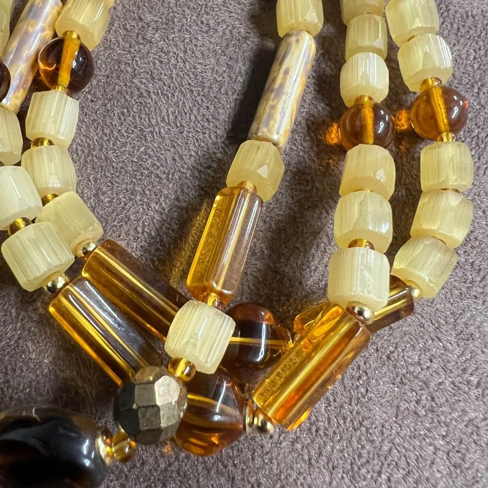 Vintage Amber Square Beads Multistrand Necklace
